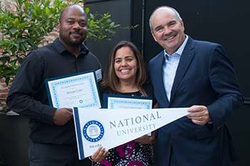 Teachers Excellence Fund recipients with President Andrews at the NU Alumni/Student Mixer in Sacramento, CA