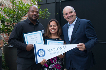 Teachers Excellence Fund recipients with President Andrews at the NU Alumni/Student Mixer in Sacramento, CA.