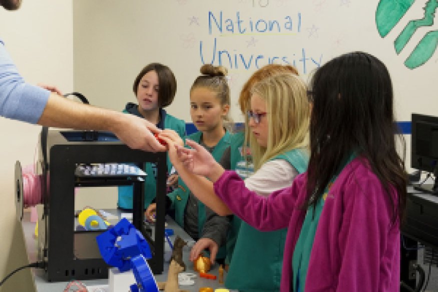 Girl Scout Juniors work on a STEM Mother's Day project