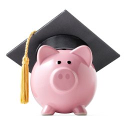 ceramic piggy bank with a graduation cap on it