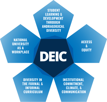 DEIC image wheel showing 5 key goals as spokes off of "DEIC"