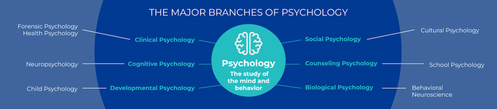 image showing subfields of psychology around a circle labeled psychology