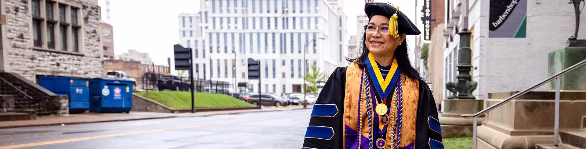 Graduating PhD student in regalia